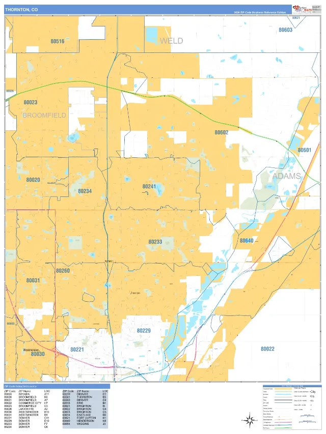 Thornton, CO ZIP Code Wall Map, Business Reference style