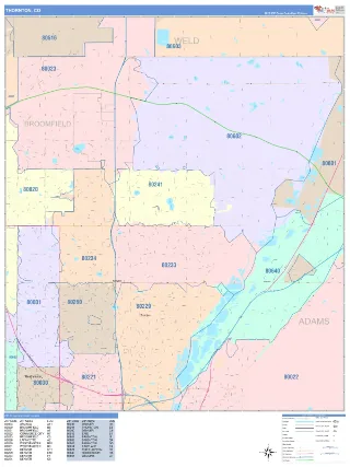 Thornton, CO ColorCast style ZIP Code wall map