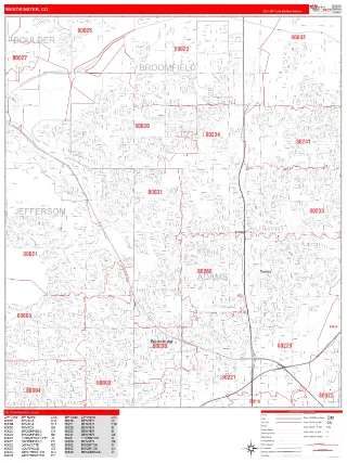 Westminster, CO RedLine style ZIP Code wall map