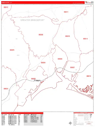 Bridgeport, CT RedLine style ZIP Code wall map