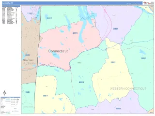 Danbury, CT ColorCast style ZIP Code wall map