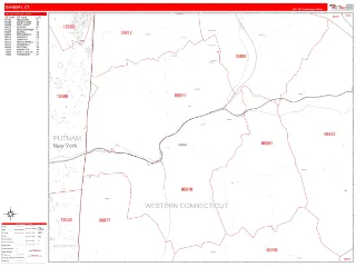 Danbury, CT RedLine style ZIP Code wall map