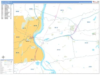 East Hartford, CT Business Reference style ZIP Code wall map