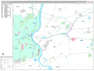 East Hartford, CT Classic style ZIP Code wall map