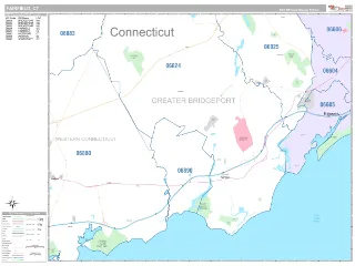 Fairfield, CT Classic style ZIP Code wall map