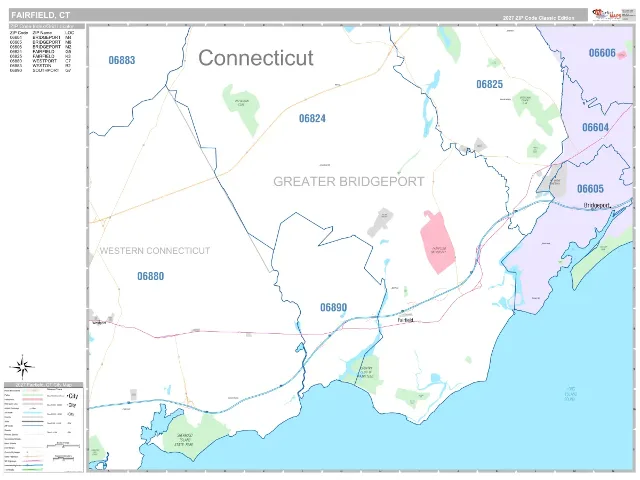Fairfield, CT ZIP Code Wall Map, Classic style