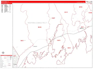 Greenwich, CT RedLine style ZIP Code wall map