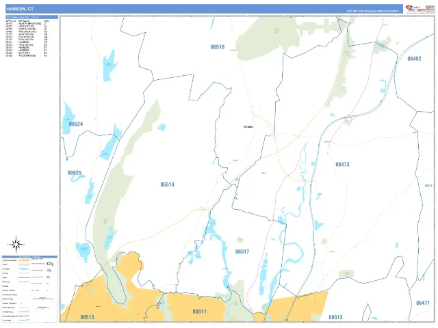 Hamden, CT ZIP Code Wall Map, Business Reference style