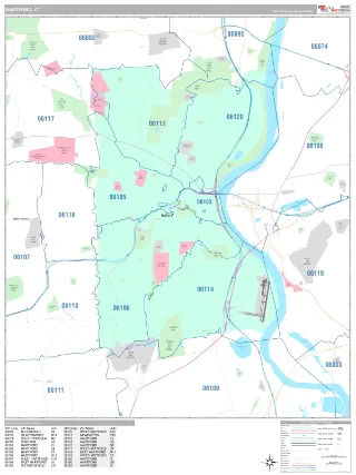 Hartford, CT Classic style ZIP Code wall map