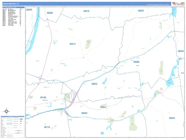 Manchester, CT ZIP Code Wall Map, Business Reference style