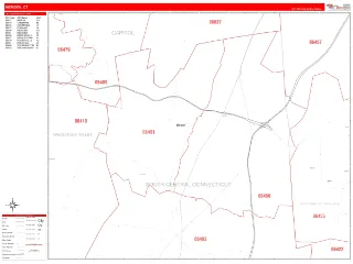 Meriden, CT RedLine style ZIP Code wall map