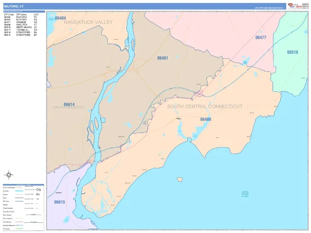 Milford, CT ZIP Code Wall Map, ColorCast style