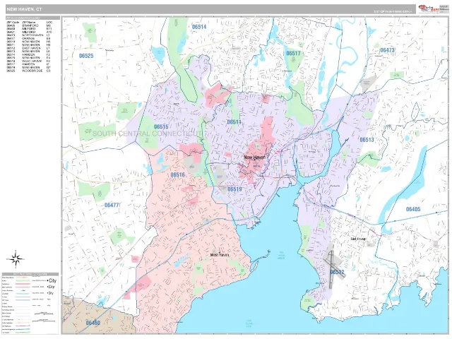 New Haven, CT ZIP Code Wall Map, Classic style