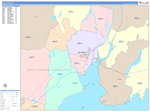 New Haven, CT ZIP Code Wall Map, ColorCast style