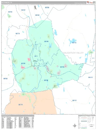 Waterbury, CT Classic style ZIP Code wall map