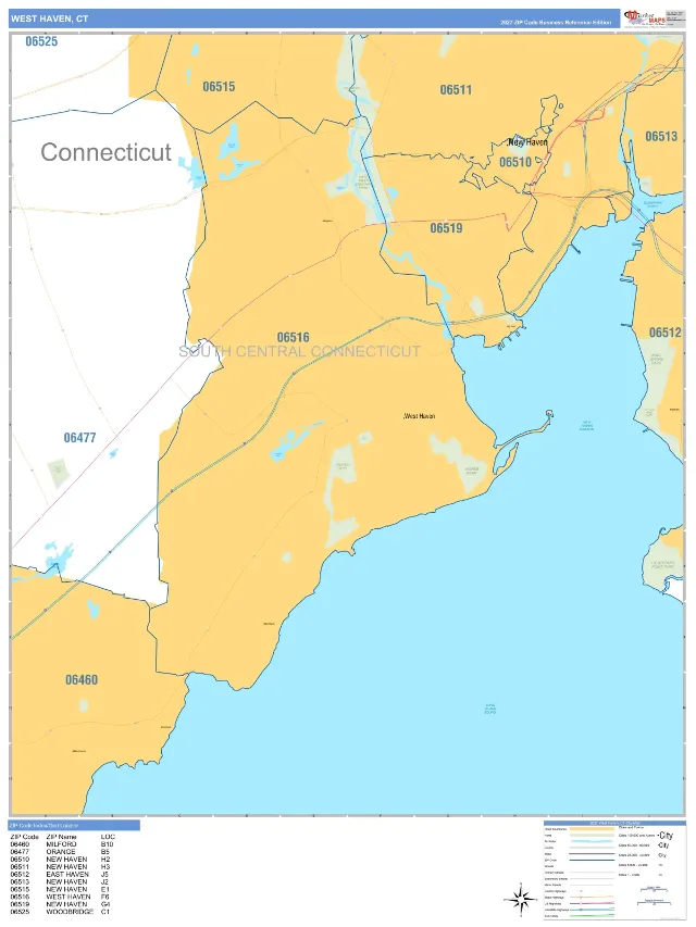 West Haven, CT ZIP Code Wall Map, Business Reference style