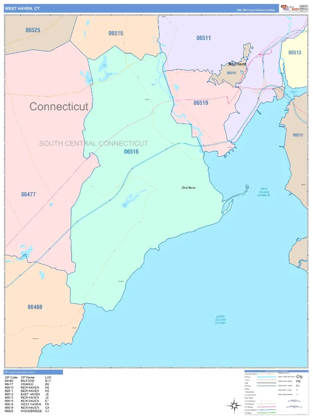 West Haven, CT ZIP Code Wall Map, ColorCast style