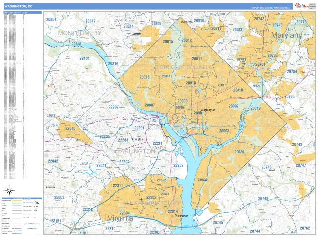 Washington, DC ZIP Code Wall Map, Business Reference style