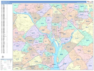 Washington, DC ColorCast style ZIP Code wall map
