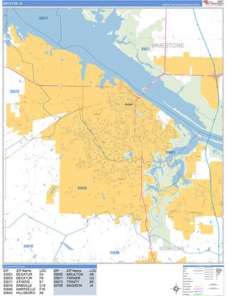 Decatur, AL ZIP Code wall map in the Business Reference Style
