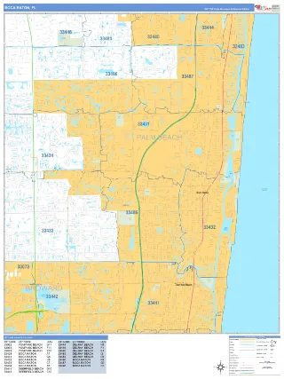 Boca Raton, FL Business Reference style ZIP Code wall map