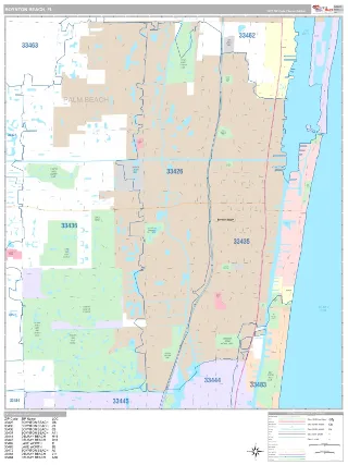 Boynton Beach, FL Classic style ZIP Code wall map