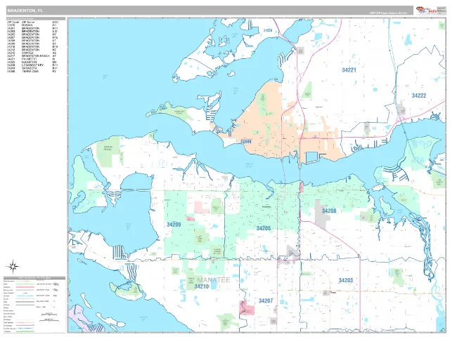 Bradenton, FL ZIP Code Wall Map, Classic style