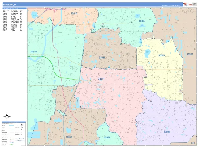 Brandon, FL ZIP Code Wall Map, ColorCast style