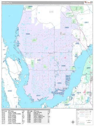 Cape Coral, FL Classic style ZIP Code wall map