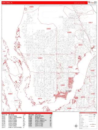 Cape Coral, FL RedLine style ZIP Code wall map