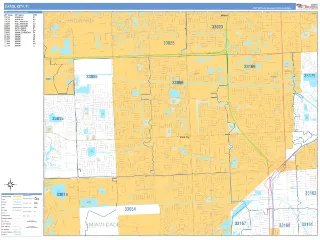 Carol City, FL Business Reference style ZIP Code wall map