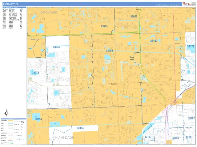 Carol City, FL ZIP Code Wall Map, Business Reference style