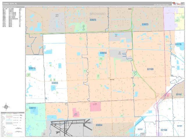 Carol City, FL ZIP Code Wall Map, Classic style