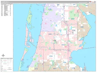 Clearwater, FL Classic style ZIP Code wall map