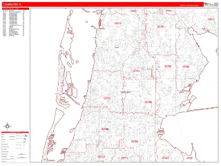 Clearwater, FL RedLine style ZIP Code wall map