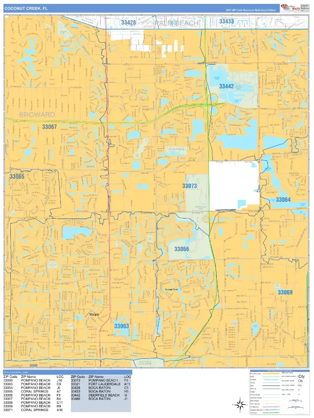 Coconut Creek, FL ZIP Code Wall Map, Business Reference style