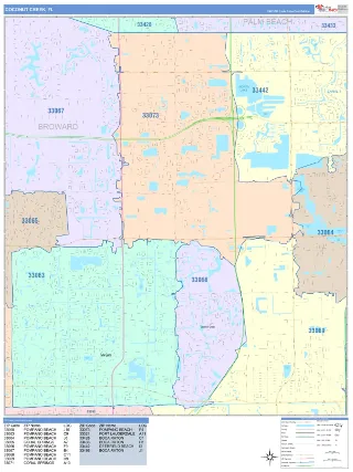 Coconut Creek, FL ColorCast style ZIP Code wall map