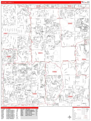 Coconut Creek, FL RedLine style ZIP Code wall map