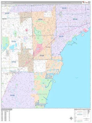 Coral Gables, FL Classic style ZIP Code wall map