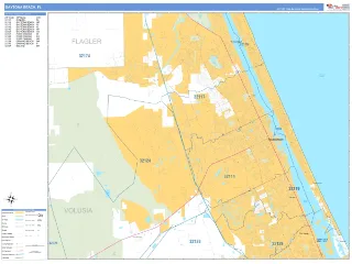 Daytona Beach, FL Business Reference style ZIP Code wall map