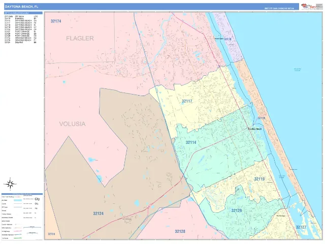Daytona Beach, FL ZIP Code Wall Map, ColorCast style