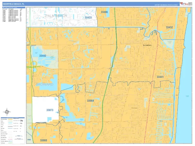 Deerfield Beach, FL ZIP Code Wall Map, Business Reference style