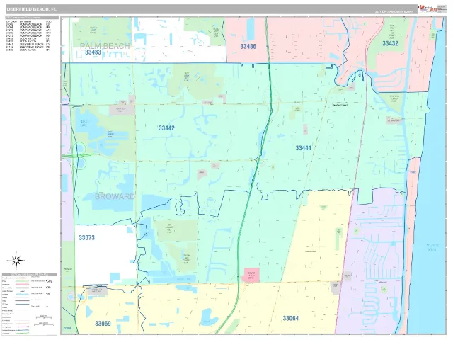 Deerfield Beach, FL ZIP Code Wall Map, Classic style