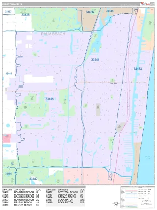 Delray Beach, FL Classic style ZIP Code wall map