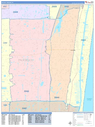 Delray Beach, FL ColorCast style ZIP Code wall map