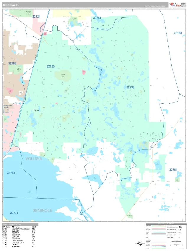 Deltona, FL ZIP Code Wall Map, Classic style