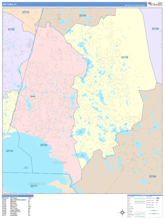Deltona, FL ZIP Code Wall Map, ColorCast style