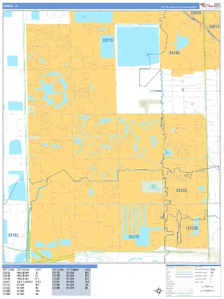 Doral, FL Business Reference style ZIP Code wall map