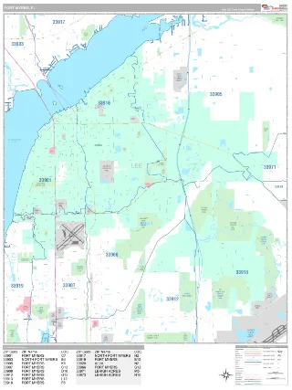 Fort Myers, FL Classic style ZIP Code wall map
