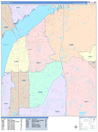 Fort Myers, FL ColorCast style ZIP Code wall map